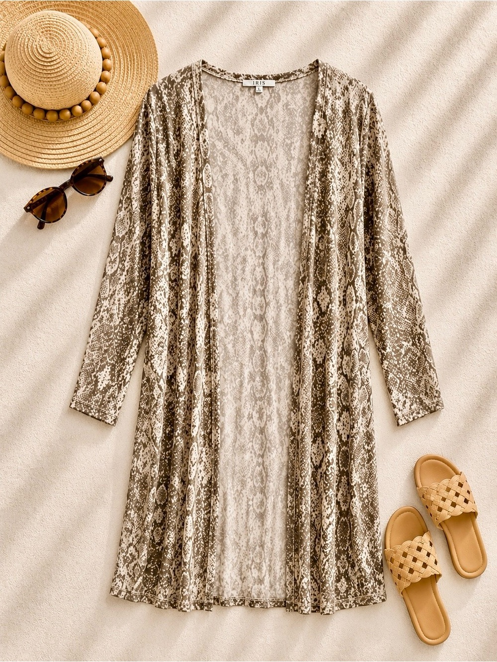 iris Taupe Snake-Print Open-Front Swim Coverup